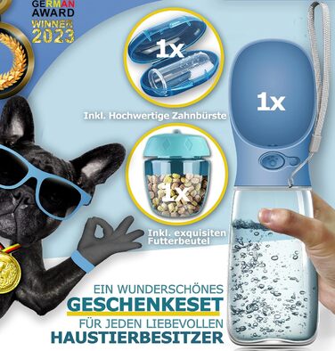 Набір для собак 2 шт: велика складана пляшка для води 550 мл + зубна щітка | Преміум якість, витік неможливий | Для подорожей