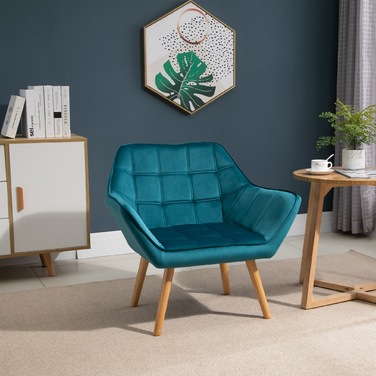 HOMCOM Single Armchair, Recliner Chair, Velvet, Raised Legs, Velvety Polyester, Scandinavian Style, Green, 64x62x72.5cm | Aosom