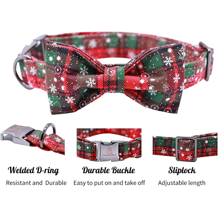 Нашийник для собак Lionheart Glory з візерунком клітинки, регульований м'який нашийник з метеликом, нашийник з бантиком для середніх собак, подарунок для домашніх тварин, червоно-зелена клітинка (1 шт.)