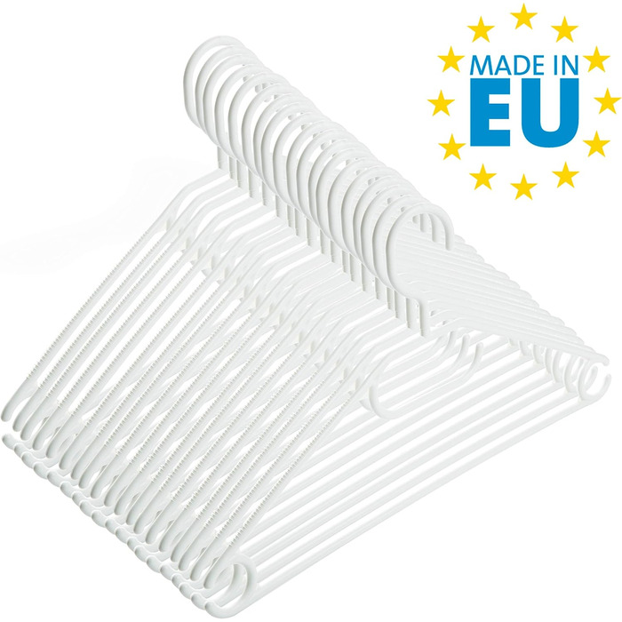 Плечики для одягу білі, пластикові, з обертовими гачками, 41 см, Made in EU, екологічні (100% перероблений матеріал)