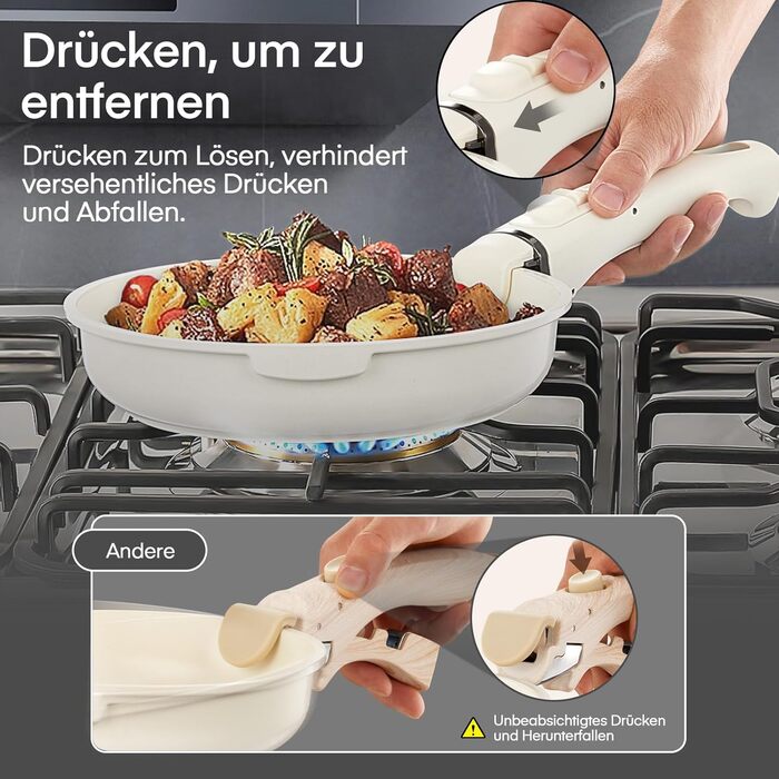 Набір посуду Fohere 16 предметів з керамічним антипригарним покриттям та знімними ручками, для індукційних плит, з кришками