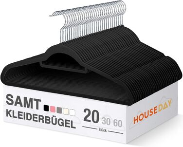 Бархатні вішалки для одягу HOUSE DAY, 30 шт. Преміум-якість, обертаються на 360°, не ковзають. Підходять для сорочок, костюмів, светрів, штанів. Чорний колір