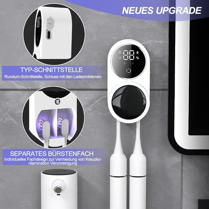 Maxspace Toothbrush Holder, Electric Toothbrush Wall Mount with Drying and Disinfecting, Toothbrush Cup Holder Without Drilling with 2 Toothbrush Slots (White)