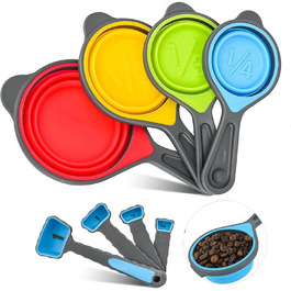 Collapsible Measuring Cup and Spoon Set - 8-Piece Portable Silicone Measuring Cups and Spoons, for Liquid and Dry Measurements, Foldable Measuring Cups and Spoons Set, Blue (Random Rainbow)