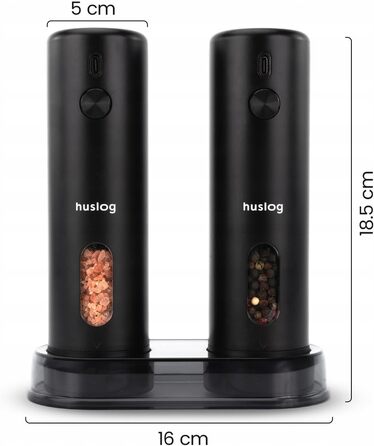 Електричні мельниці для солі та перцю 2 шт. – USB-C, LED, підставка, щітка для чищення – для солі, перцю, чилі, трав (110 мл)