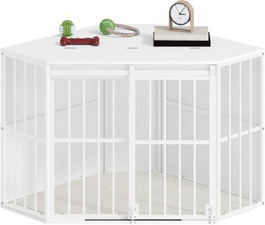 Клітка для собак Hzuaneri Eck-Hundekäfig: зручна собача будка з подушкою та розсувними дверима, 107 x 59,6 x 64 см, білий колір, DFC85903W