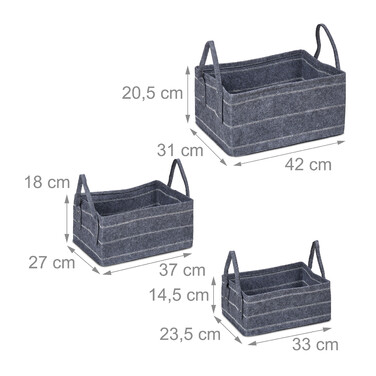 Relaxdays 3-Piece Felt Storage Basket Set