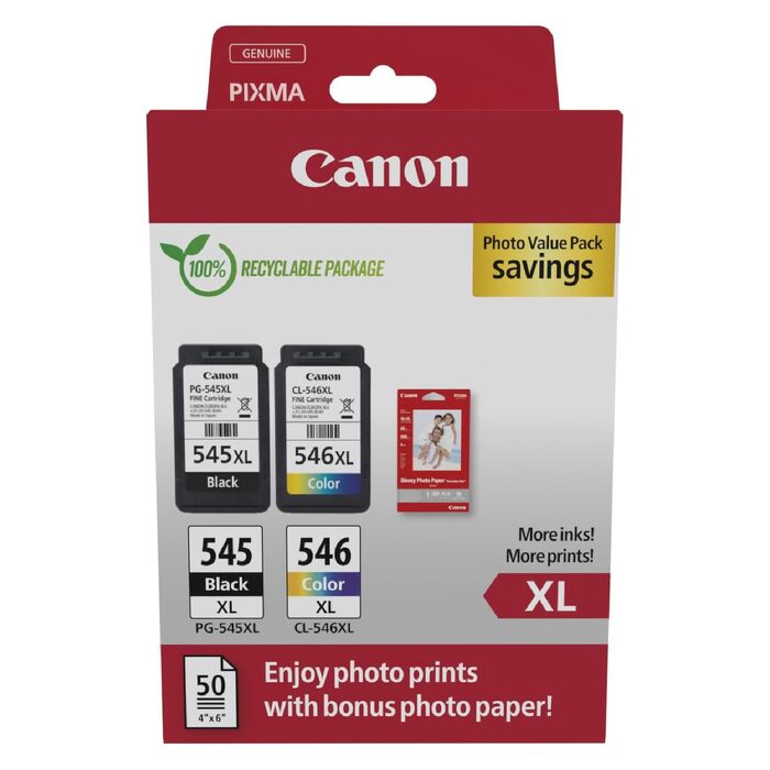 Комплект оригінальних картриджів Canon PG-545XL та CL-546XL FINE XL з фотопапером, нова упаковка 2024