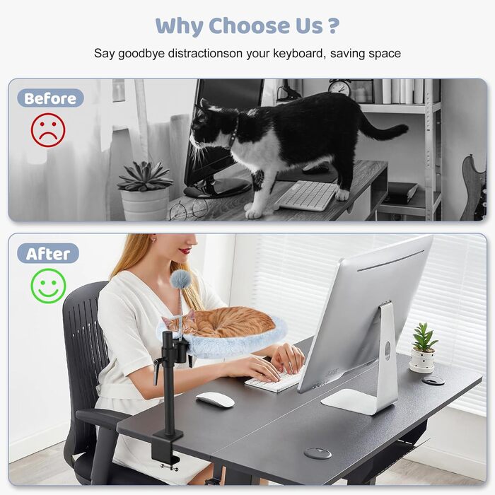 Кішка ліжко на стіл Odoland - 360° обертається та регулюється по висоті, м'яка гамак для котів з 2 знімними чохлами, місце для сну для дому/офісу - для цілорічного використання (Сірий)