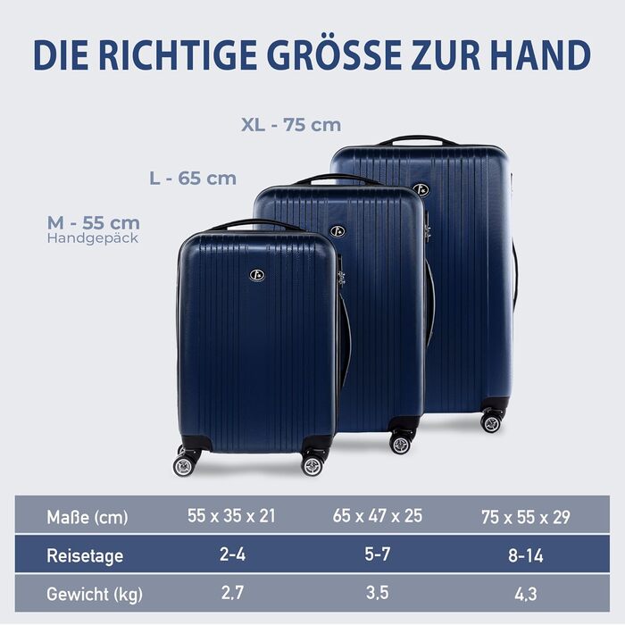 Набір валіз FERGÉ 3 шт. з жорстким корпусом, розширюваний. Валізи Trolley, Handgepäck, L, XL. Матеріал: 100% ABS, колір: рожевий (3 шт. в наборі, Navy)