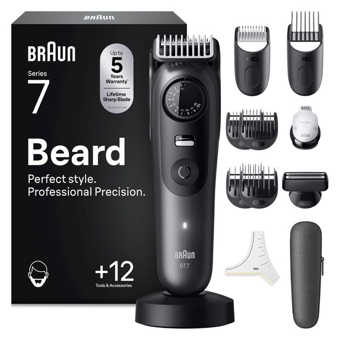 Триммер для бороди Braun Series 7 BT7420 Сірий: Акумуляторний, Водонепроникний, 40 налаштувань довжини + 12 насадок, Gillette Fusion5