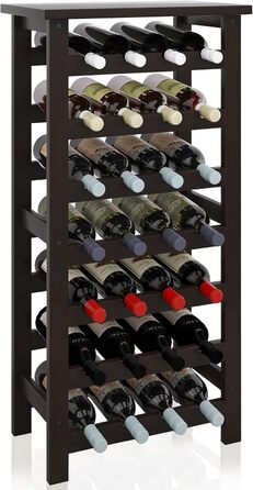 SMIBUY Bamboo Wine Rack, for 28 Bottles, 7 Tiers, Freestanding, for Kitchen, Pantry, Cellar, Bar (Black)