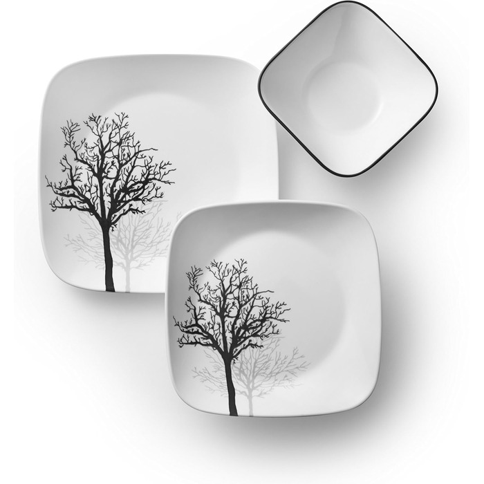 Corelle Tafelservice 18 предметів, чорно-білий, для 6 осіб, стійкий до сколів, включає тарілки (26 см, 17 см)
