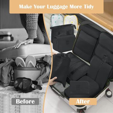 Набір органайзерів для валізи 13 шт., чорні Packing Cubes, водонепроникні дорожні органайзери для відпустки та подорожей