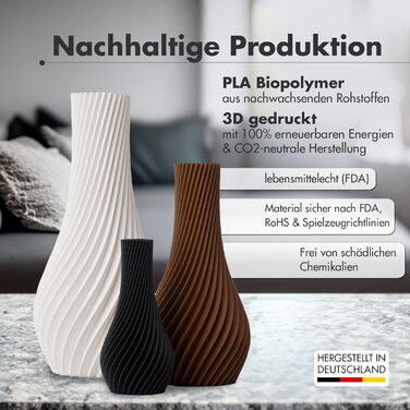 NATUMO ваза 3D 'Longi' – чорна ваза для квітів, сучасний дизайн, міцна, 18 см