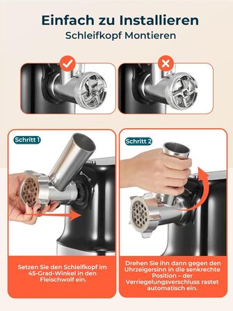М'ясорубка електрична Fohere 2000 Вт з насадками для ковбас та кубів, 3 диски (7/5/3 мм), чорна