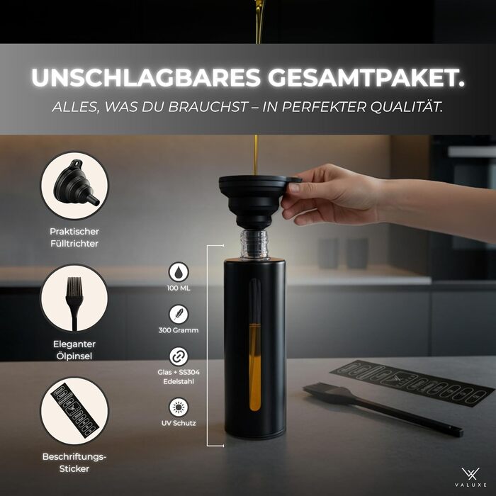 Розпилювач для олії та оцту VALUXE® з нержавіючої сталі з УФ-покриттям (2 шт. Ebony + Creamy) - Дозатор для оливкової олії, оцту та інших рідин