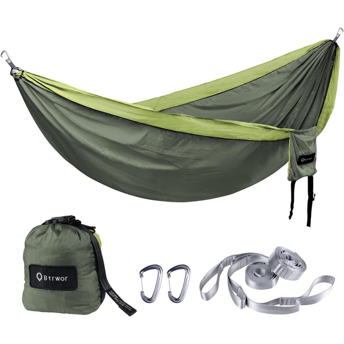 Гамак для відпочинку на відкритому повітрі на 2 особи | 300 кг | Гамак-матеріал нейлон, розмір 290x170 см, колір зелений