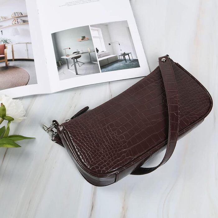 Сумка жіноча через плече крокодиляча шкіра ретро вінтаж коричнева #2 – маленька сумка-міні, класична сумка-шопер