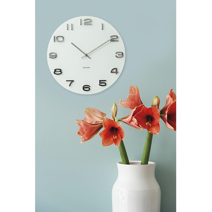 Karlsson Vintage Wall Clock - White - Ø35cm - Round - Glass - Modern Living Room Wall Clock - Wall Clocks