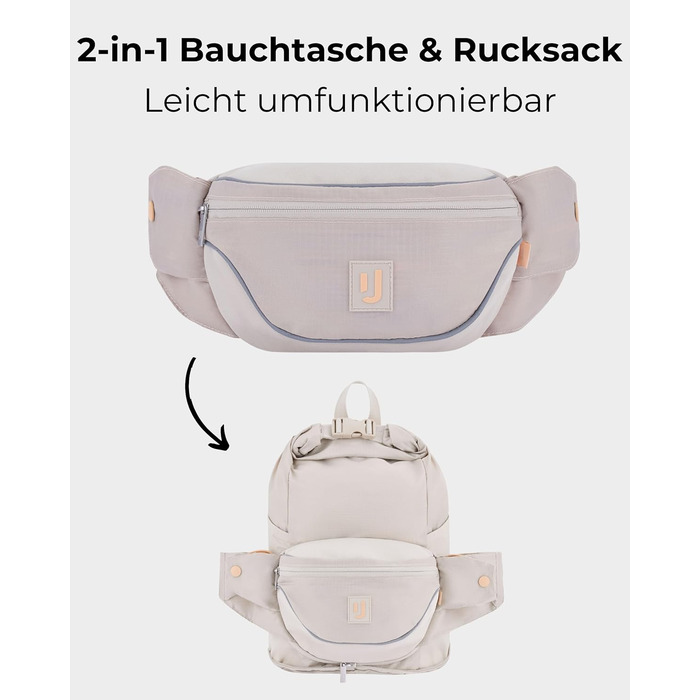 Чоловіча та жіноча поясна сумка Johnny Urban Jimmy 2в1 - рюкзак, водонепроникна, для фестивалів, багатофункціональна (пісок)