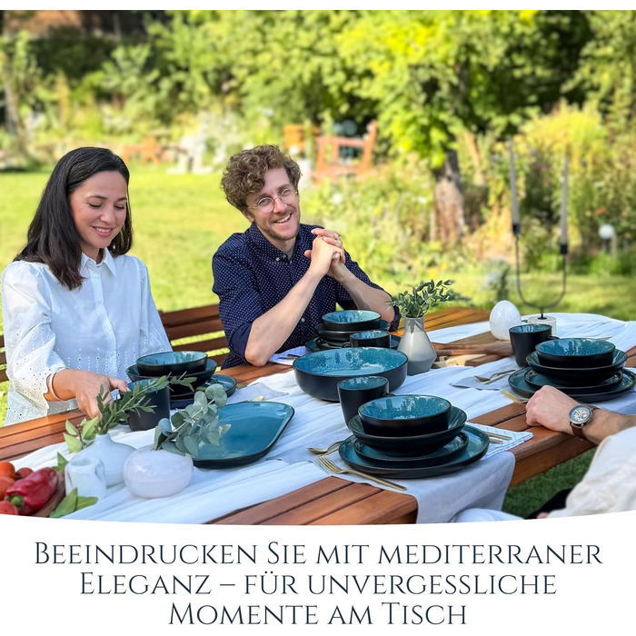 Набір посуду Steingut Ibiza 48 предметів на 12 осіб - Petrol (Чистий Living)