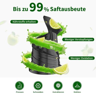 Шнекова соковижималка Entsafter Slow Juicer SJ-065, 400 Вт, XL-завантажувач 152 мм, Titanium Gray