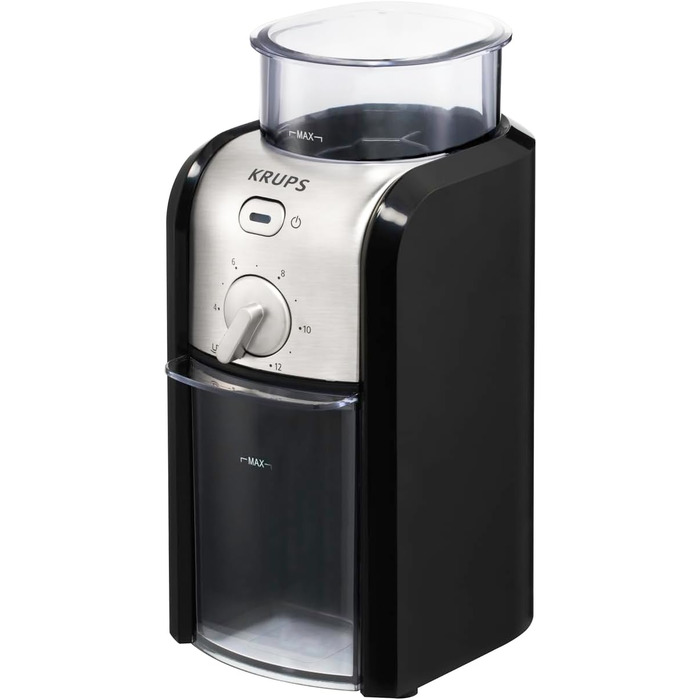 Кавомолка та подрібнювач спецій Krups F20342, потужний мотор, регульований помел, 75г, з нержавіючої сталі, захисний ковпачок, протиковзаючі ніжки, чорний (кавомолка, млин для кави та спецій)