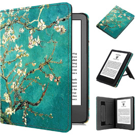 Чохол TOKILO для Kindle 6' eReader (11-те покоління 2024/2022), преміум шкіряний чохол з авто-ввімкненням/вимиканням, підставка, кишеня для карток, чорний (квіт Aprikosenblüte)