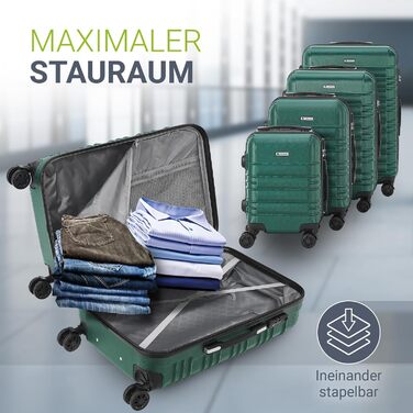 Набір валіз Juskys® з жорстким корпусом (4 шт.) - з кодовим замком, тихими 360° колесами, телескопічною ручкою, легкий, зелений