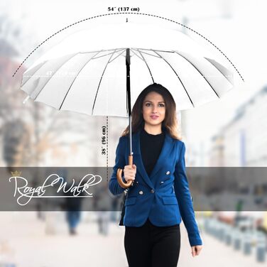 Royal Walk Automatic Travel Golf Umbrella - 54 Inch, Windproof, Waterproof, 2-Person, Wooden Handle, 16 Ribs, Unisex