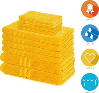 Набір рушників Lavea Elena: 10 рушників (рапсовий жовтий) – 100% бавовна, м'які, швидковисихаючі, Oeko-Tex