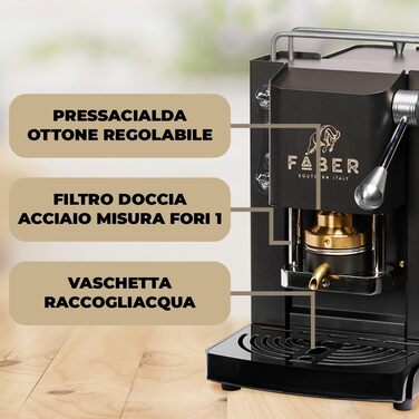 FABER COFFEE MACHINES | Pro Mini Deluxe Model | Coffee Machine for 44 mm ESE Pods | Chrome Finish | Brass Pad Press (Mat Black)