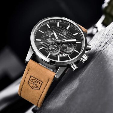 Годинник чоловічий Benyar: кварцовий хронограф, водонепроникний, з нержавіючої сталі, стильний аксесуар для бізнесу, спорту та відпочинку (колір: коричневий, срібний, чорний)