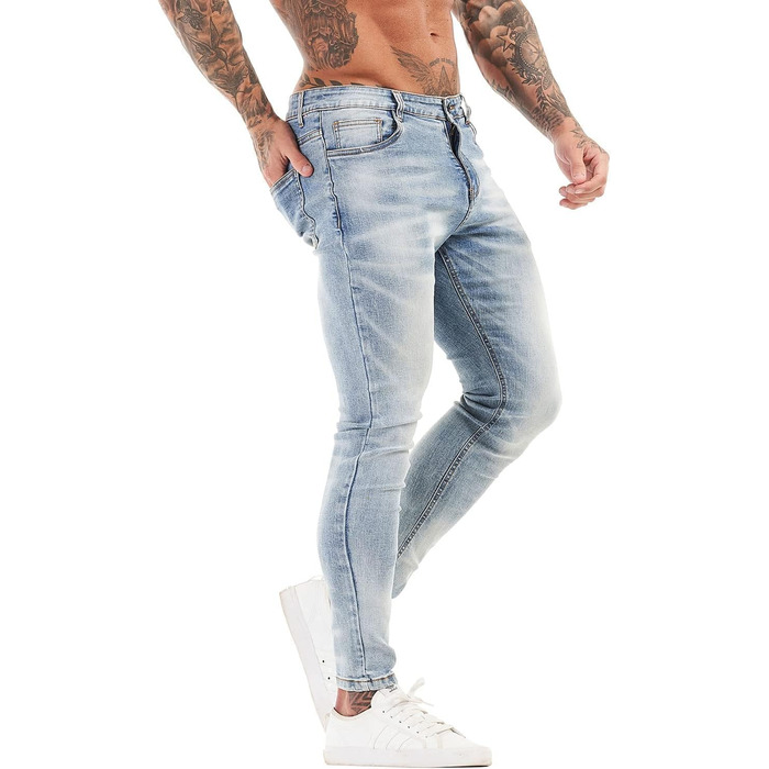 Чоловічі джинси GINGTTO Slim Stretch Skinny світло-блакитні 32W/30L