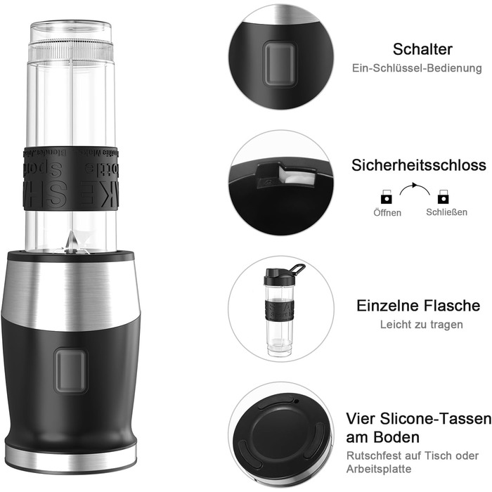 500W Stainless Steel Portable Blender - Smoothie & Shake Maker with BPA-Free Tritan Bottles