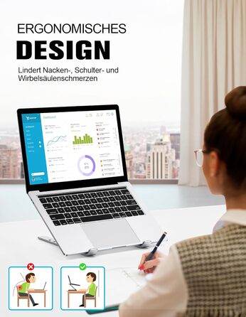 Підставка для ноутбука Babacom, 5-рівнева, алюміній, регульована висота, вентиляція, сумісна з MacBook Pro Air та іншими ноутбуками 10-15.6”