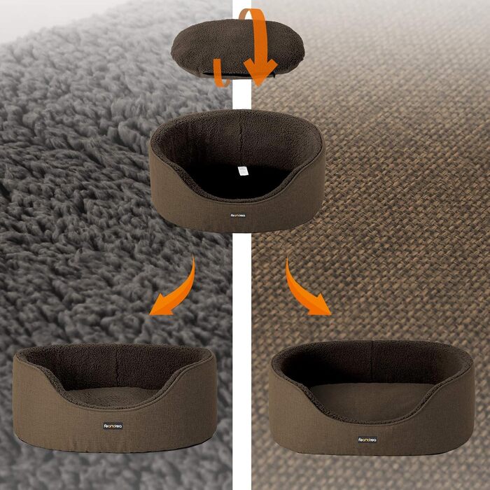 Feandrea Dog Bed, Dog Basket, Reversible Cushion, 73 x 60 x 27 cm, Brown PGW031K01