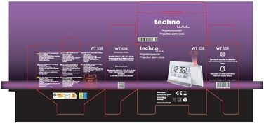 Радіокерований будильник-проектор Technoline WT 536 з проекцією часу, термометром та функцією Snooze, білий