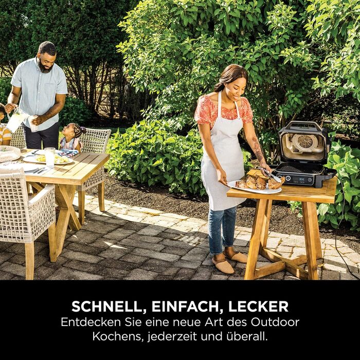Ninja Woodfire Electric Grill with Smoker & Air Fryer - 7-in-1 Outdoor BBQ Grill - Weatherproof, Non-Stick, Portable - Grey/Black OG701EU
