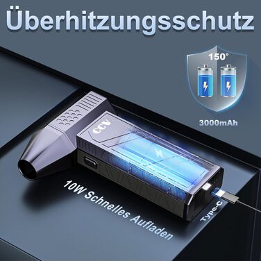 Електричний пилосос для чищення CCV з акумулятором 3000mAh, 3 швидкості, щітка, USB-C зарядка, для ПК, авто, дивану (BLUE)