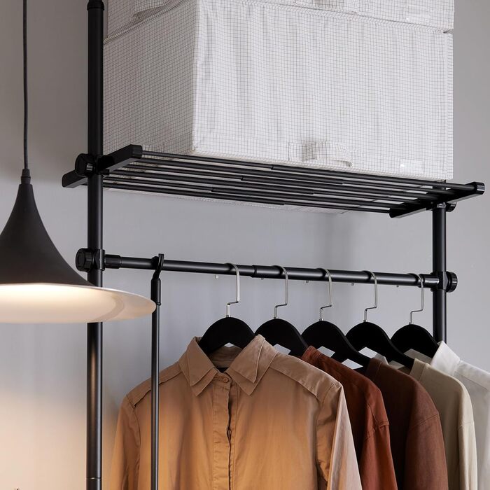 SoBuy KLS07-SCH Telescopic Clothes Rail Garment Rack with 1 Clothes Rail and 3 Shelves Telescopic Wardrobe System Adjustable Clothes Rack B (52-80) x H (233-295) cm