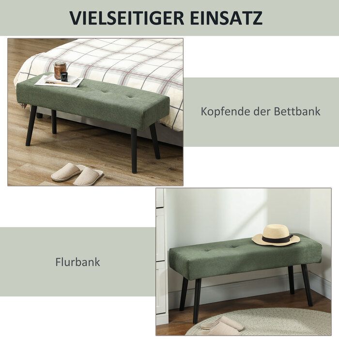 HOMCOM Upholstered Bench with Corduroy Cover, Tufted Bed Bench with Metal Legs, Shoe Bench Entryway Furniture for Bedroom, Living Room, Hallway 100 x 36 x 45 cm Green | Aosom