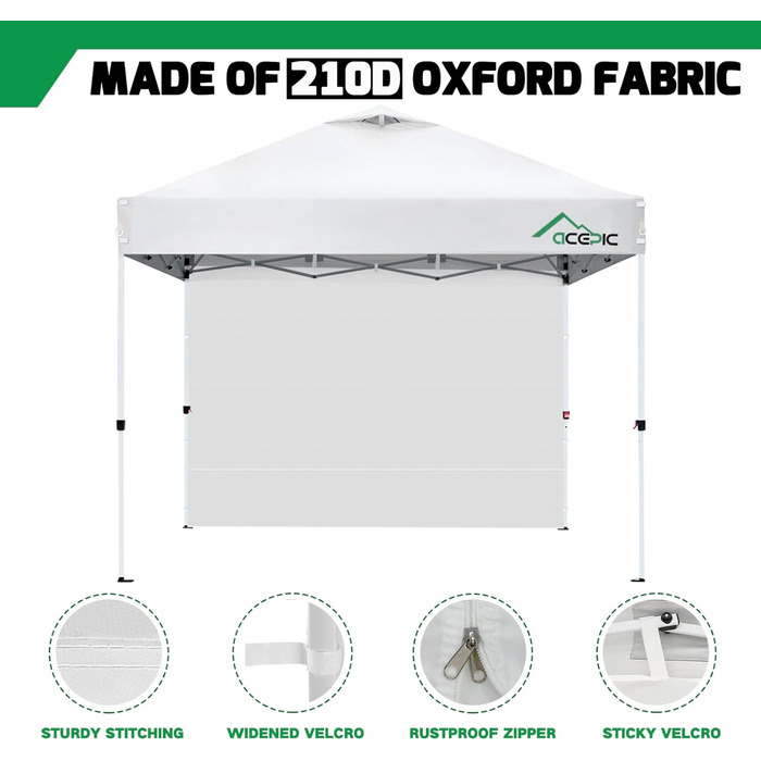 3 Side Walls for 3x3M Gazebo, Gazebo Side Wall for Garden Gazebo and Pop-Up Gazebo with Velcro, 210D Waterproof, Without Awning (White, 1 Side Wall)