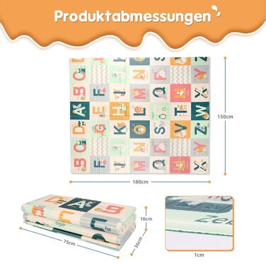 Дитячий килимок для повзання Dripex 150x180x1.5 см, двосторонній, водонепроникний, без BPA, портативний - для малюків з народження