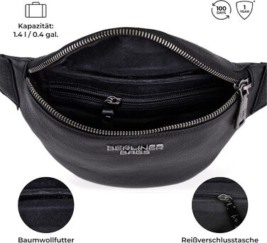 Berliner Bags преміум поясна сумка Mona з натуральної шкіри, через плече, кросбоді, чорна, M