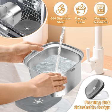 Миска для води для собак Decflow 3L з нержавіючої сталі, повільне пиття, з кришкою, без розливання, для великих собак, захист від бризок, сіра, без підставки