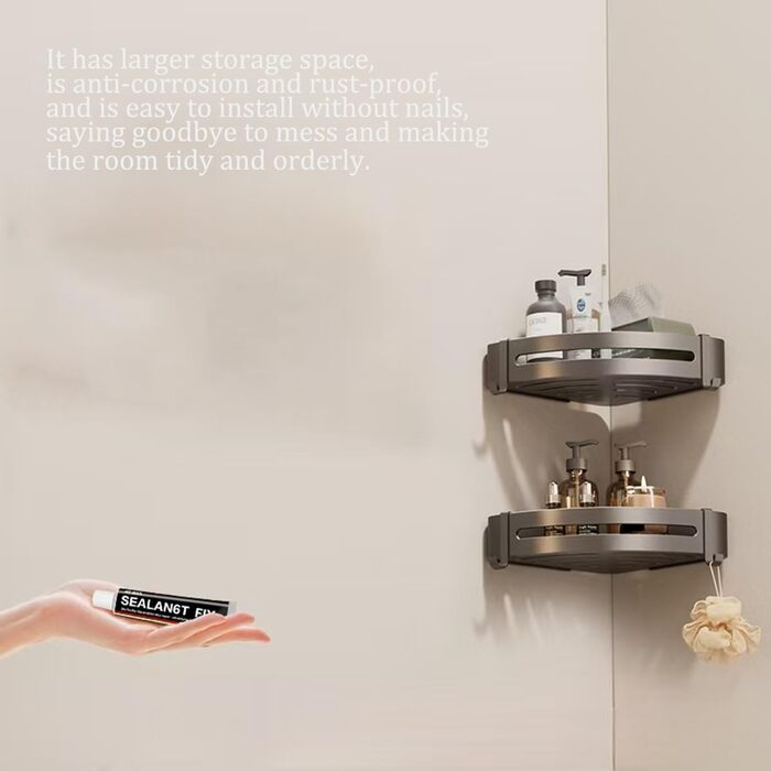 Дзеркальна поличка для душу FOLAI 30см (2 шт.) без свердління, з нержавіючої сталі, сіра