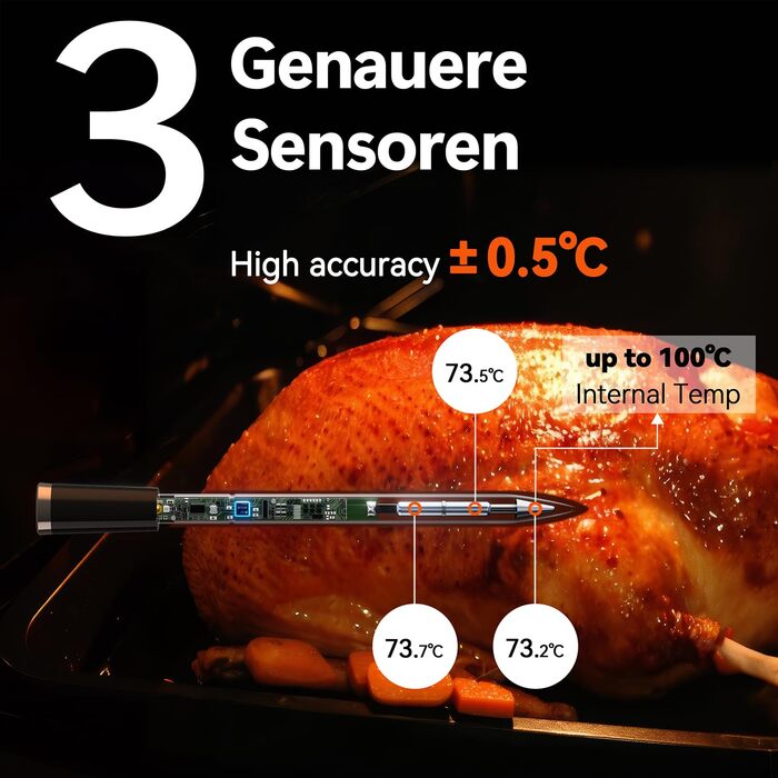 Термометр для м'яса BFOUR BF-30 PRO: бездротовий Bluetooth термометр-щуп з LCD-дисплеєм, IP67, для приготування BBQ, гриля, духовки, кухні (чорний)
