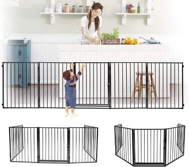 Захисне ґратка для каміну, 310 см, металева перегородка з дверима, захист для печі, дитячий ворота, захист тварин, захист для дітей, білий 310 см (304 см чорний)